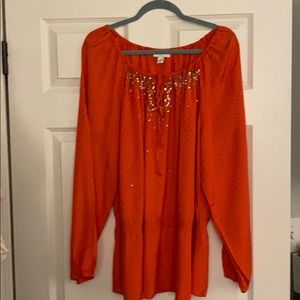 Charter Club Peplum blouse with gold sequin trim